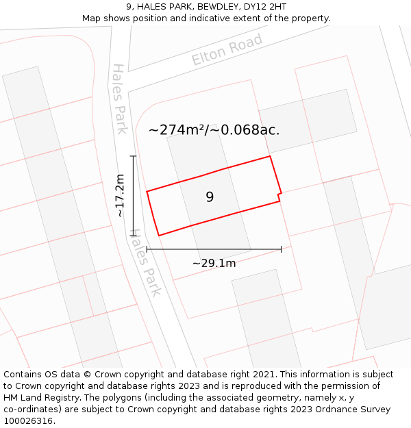 9, HALES PARK, BEWDLEY, DY12 2HT: Plot and title map