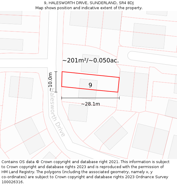 9, HALESWORTH DRIVE, SUNDERLAND, SR4 8DJ: Plot and title map