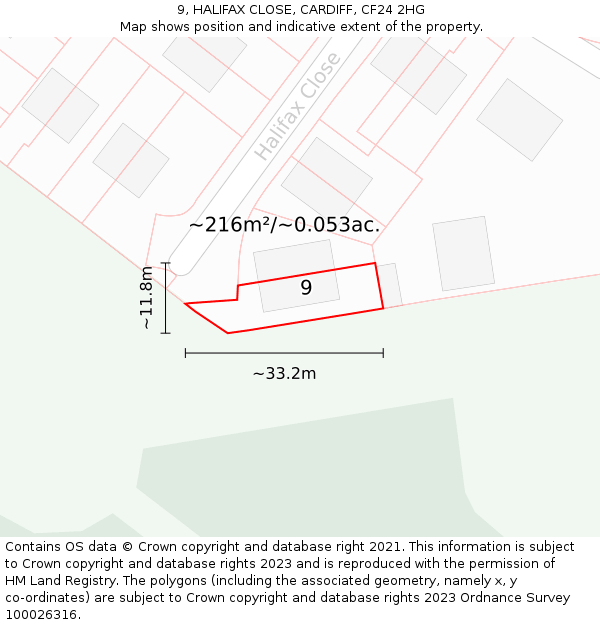 9, HALIFAX CLOSE, CARDIFF, CF24 2HG: Plot and title map