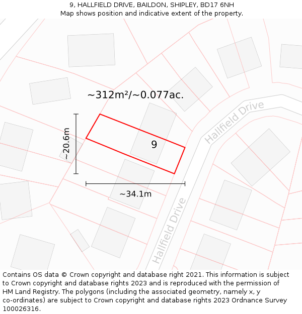 9, HALLFIELD DRIVE, BAILDON, SHIPLEY, BD17 6NH: Plot and title map