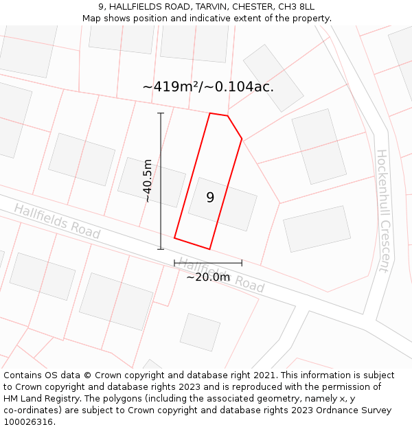 9, HALLFIELDS ROAD, TARVIN, CHESTER, CH3 8LL: Plot and title map