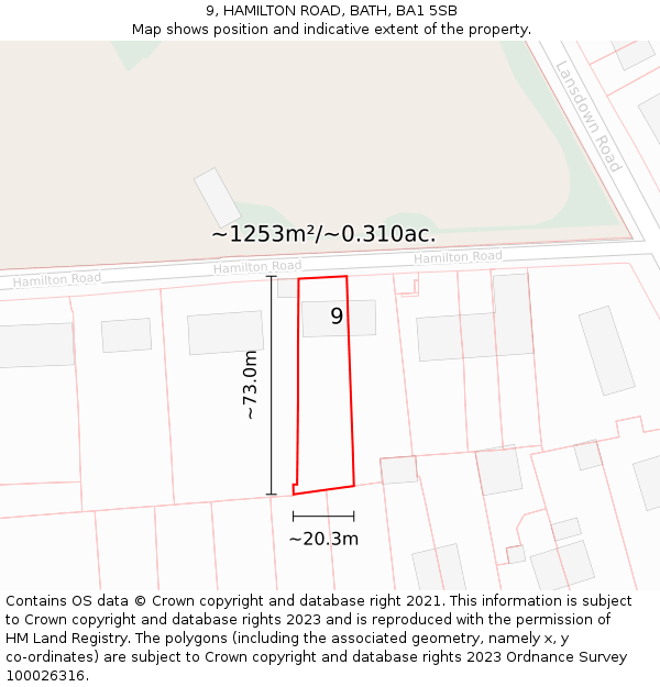 9, HAMILTON ROAD, BATH, BA1 5SB: Plot and title map