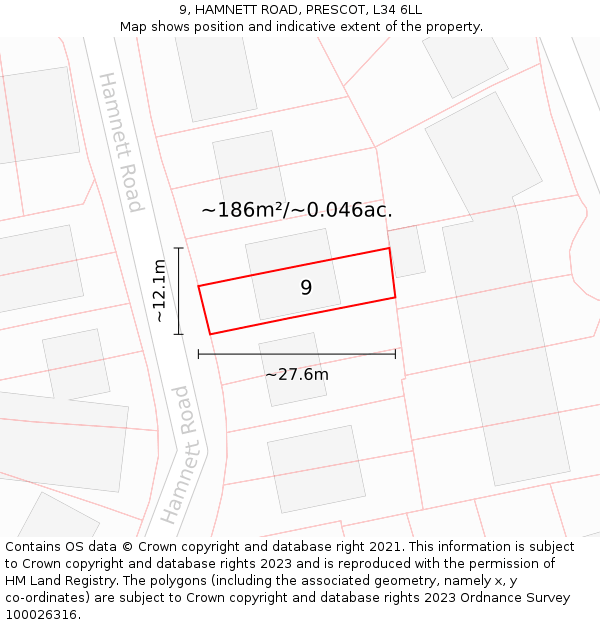9, HAMNETT ROAD, PRESCOT, L34 6LL: Plot and title map