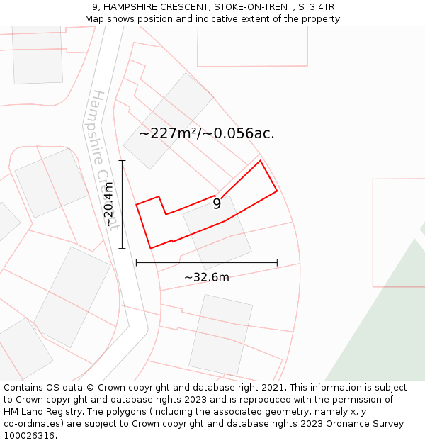 9, HAMPSHIRE CRESCENT, STOKE-ON-TRENT, ST3 4TR: Plot and title map