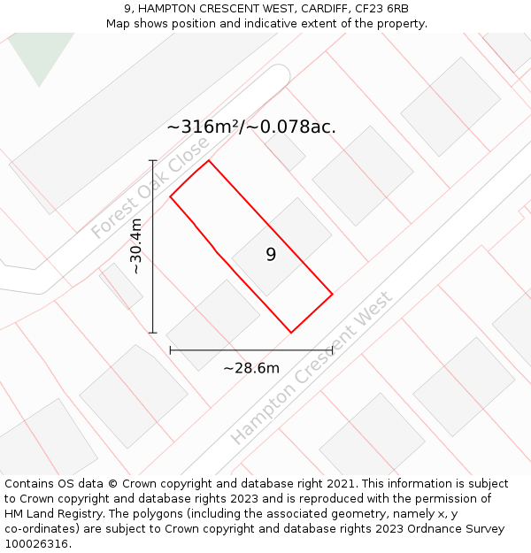 9, HAMPTON CRESCENT WEST, CARDIFF, CF23 6RB: Plot and title map