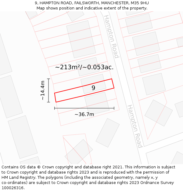 9, HAMPTON ROAD, FAILSWORTH, MANCHESTER, M35 9HU: Plot and title map