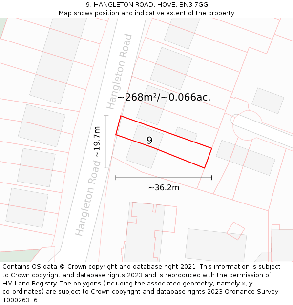 9, HANGLETON ROAD, HOVE, BN3 7GG: Plot and title map