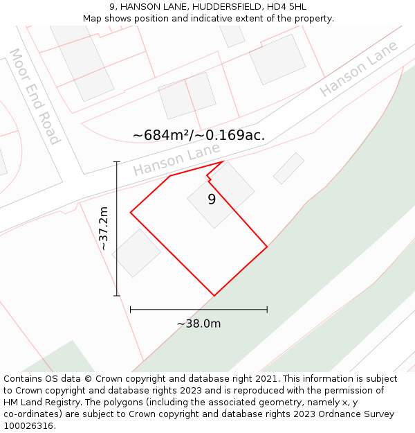 9, HANSON LANE, HUDDERSFIELD, HD4 5HL: Plot and title map