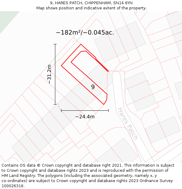 9, HARES PATCH, CHIPPENHAM, SN14 6YN: Plot and title map