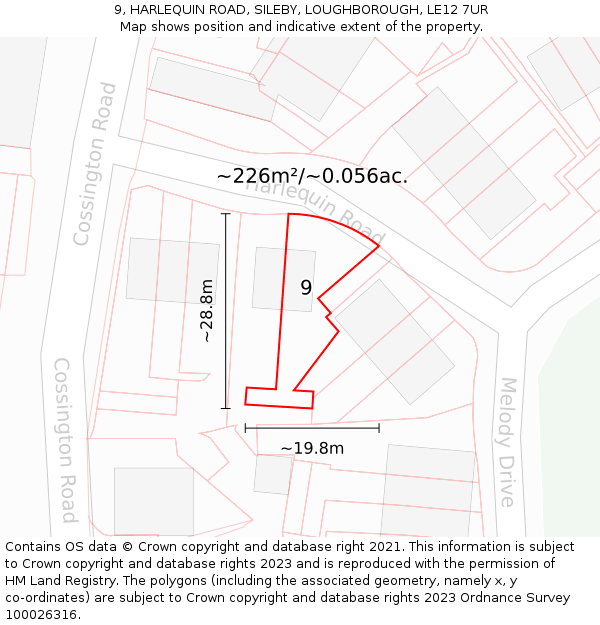 9, HARLEQUIN ROAD, SILEBY, LOUGHBOROUGH, LE12 7UR: Plot and title map