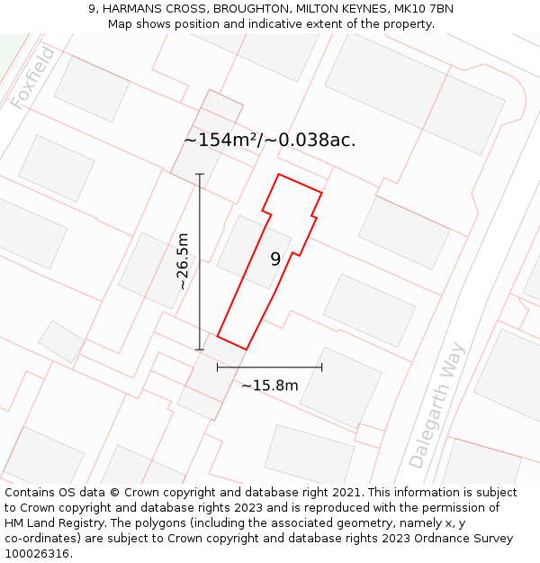 9, HARMANS CROSS, BROUGHTON, MILTON KEYNES, MK10 7BN: Plot and title map