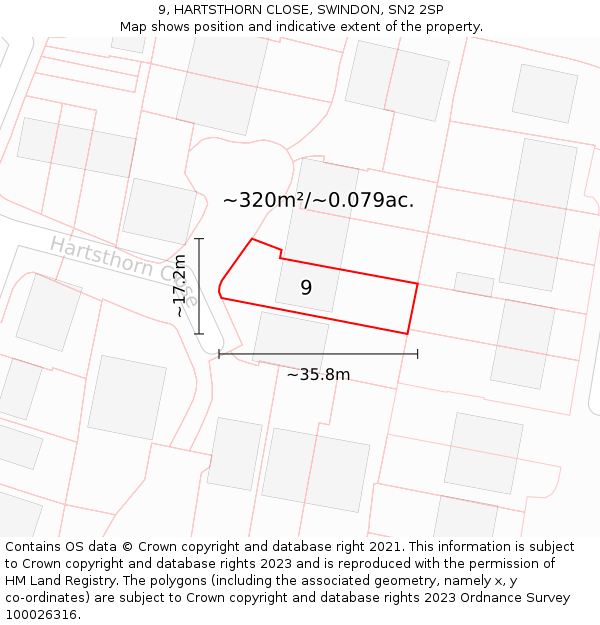 9, HARTSTHORN CLOSE, SWINDON, SN2 2SP: Plot and title map