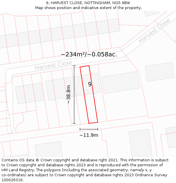 9, HARVEST CLOSE, NOTTINGHAM, NG5 9BW: Plot and title map