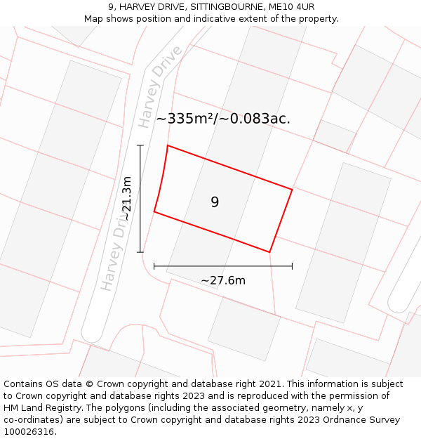 9, HARVEY DRIVE, SITTINGBOURNE, ME10 4UR: Plot and title map