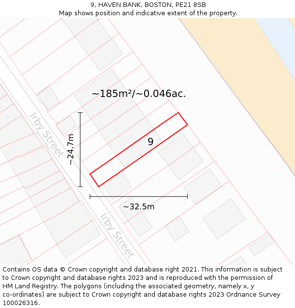 9, HAVEN BANK, BOSTON, PE21 8SB: Plot and title map