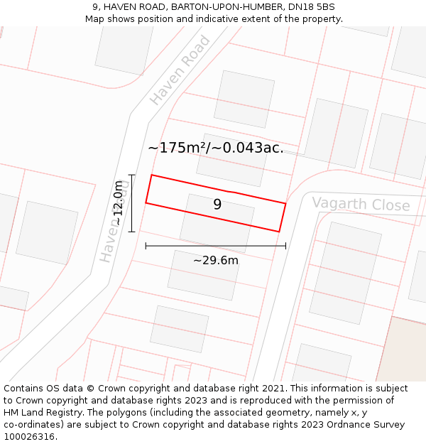 9, HAVEN ROAD, BARTON-UPON-HUMBER, DN18 5BS: Plot and title map