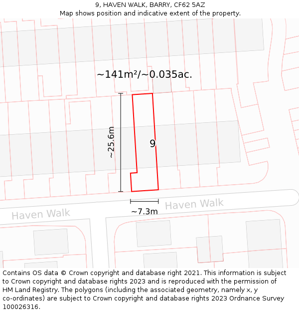 9, HAVEN WALK, BARRY, CF62 5AZ: Plot and title map