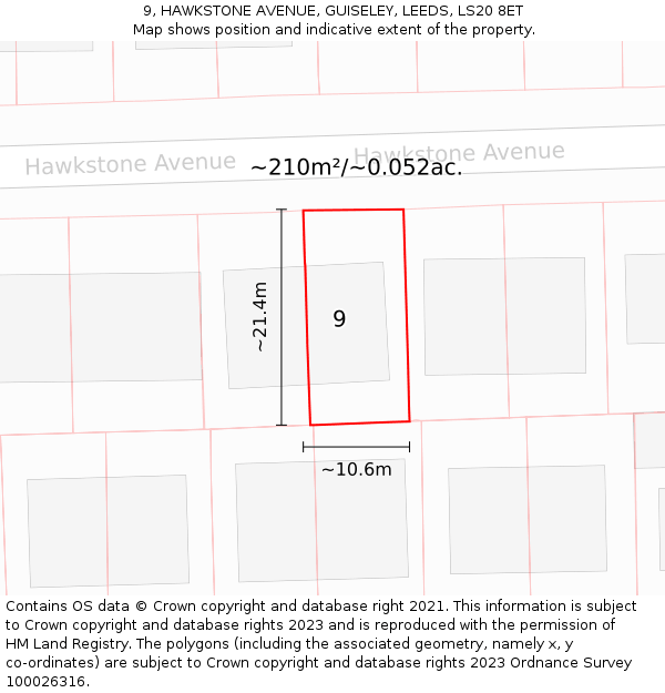 9, HAWKSTONE AVENUE, GUISELEY, LEEDS, LS20 8ET: Plot and title map