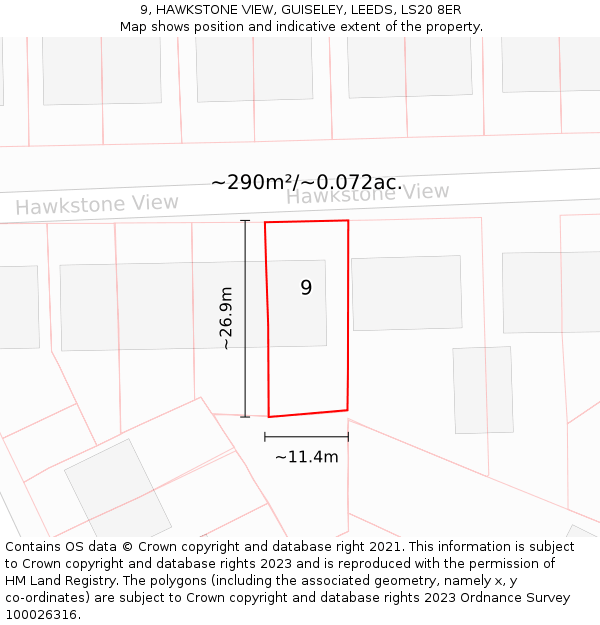 9, HAWKSTONE VIEW, GUISELEY, LEEDS, LS20 8ER: Plot and title map