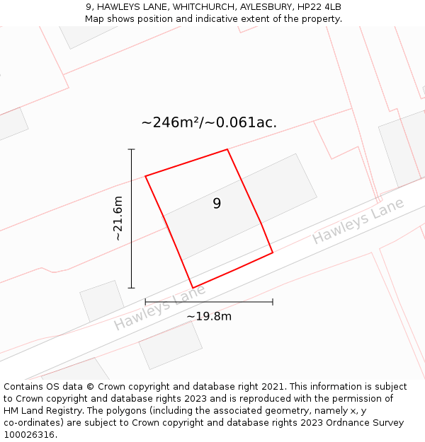 9, HAWLEYS LANE, WHITCHURCH, AYLESBURY, HP22 4LB: Plot and title map