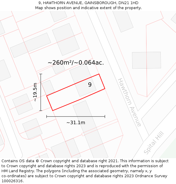 9, HAWTHORN AVENUE, GAINSBOROUGH, DN21 1HD: Plot and title map