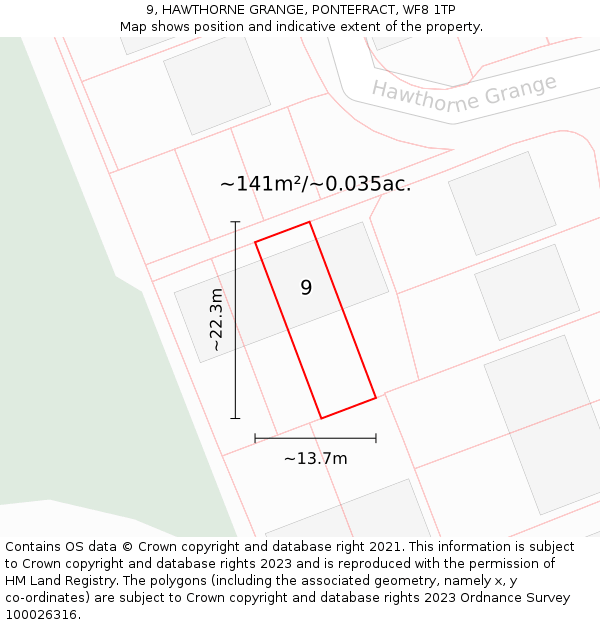 9, HAWTHORNE GRANGE, PONTEFRACT, WF8 1TP: Plot and title map