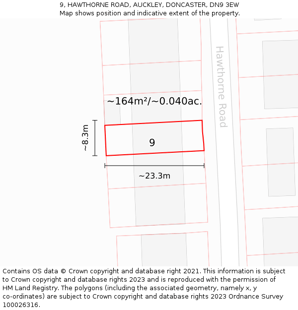 9, HAWTHORNE ROAD, AUCKLEY, DONCASTER, DN9 3EW: Plot and title map