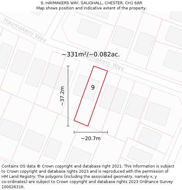 9, HAYMAKERS WAY, SAUGHALL, CHESTER, CH1 6AR: Plot and title map