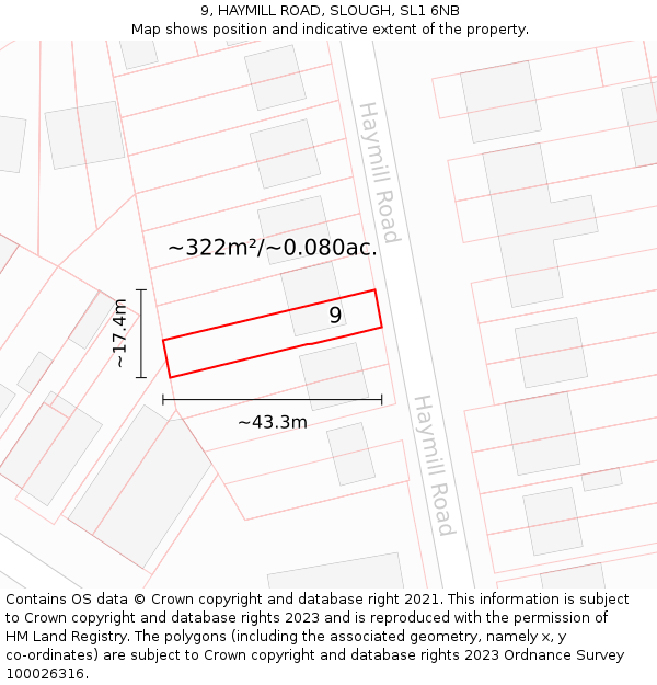 9, HAYMILL ROAD, SLOUGH, SL1 6NB: Plot and title map