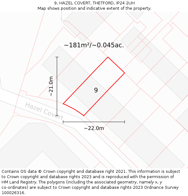 9, HAZEL COVERT, THETFORD, IP24 2UH: Plot and title map