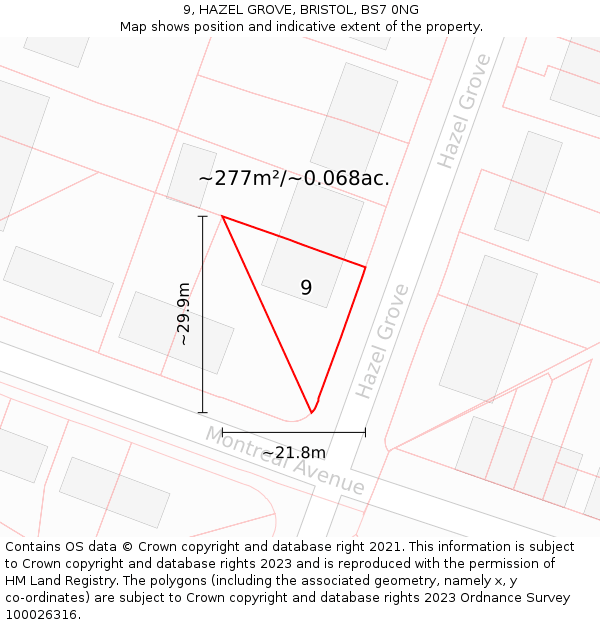 9, HAZEL GROVE, BRISTOL, BS7 0NG: Plot and title map