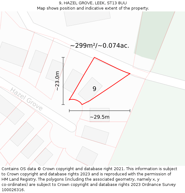 9, HAZEL GROVE, LEEK, ST13 8UU: Plot and title map