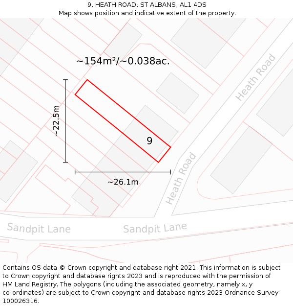 9, HEATH ROAD, ST ALBANS, AL1 4DS: Plot and title map