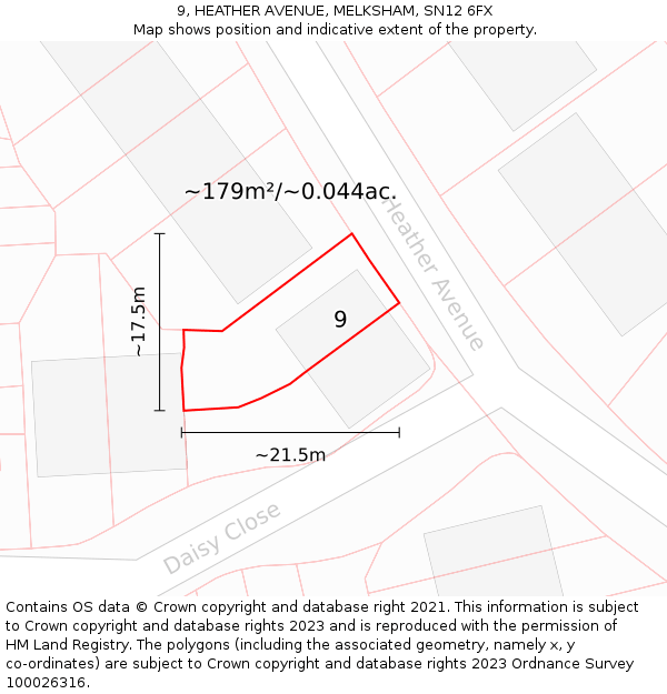 9, HEATHER AVENUE, MELKSHAM, SN12 6FX: Plot and title map