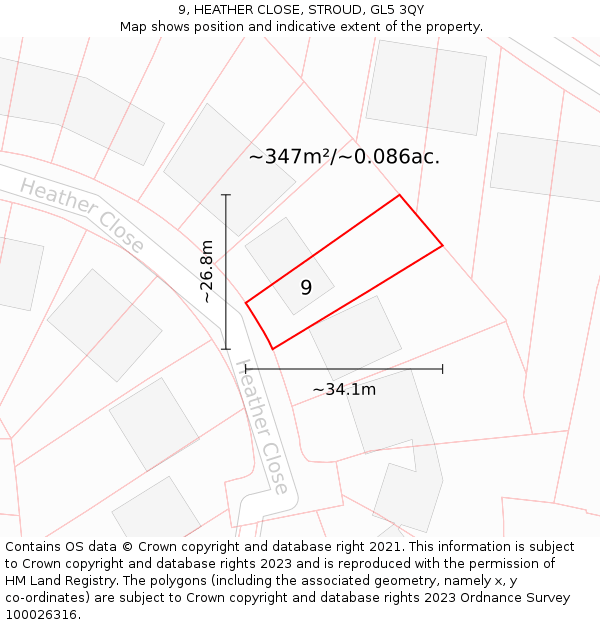 9, HEATHER CLOSE, STROUD, GL5 3QY: Plot and title map