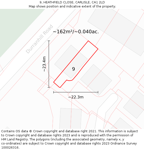 9, HEATHFIELD CLOSE, CARLISLE, CA1 2LD: Plot and title map