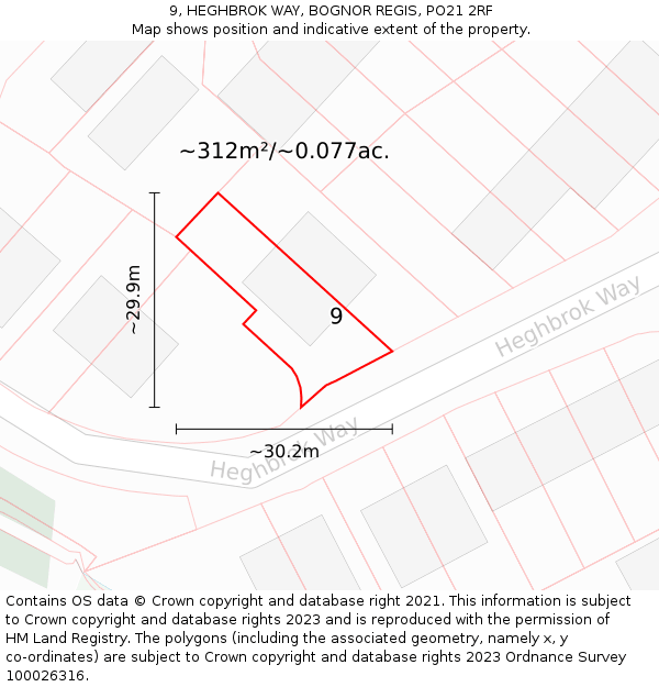 9, HEGHBROK WAY, BOGNOR REGIS, PO21 2RF: Plot and title map