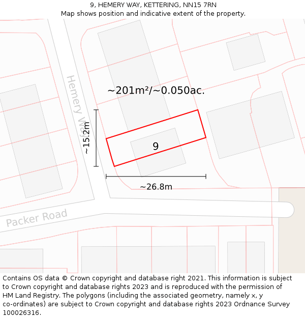 9, HEMERY WAY, KETTERING, NN15 7RN: Plot and title map