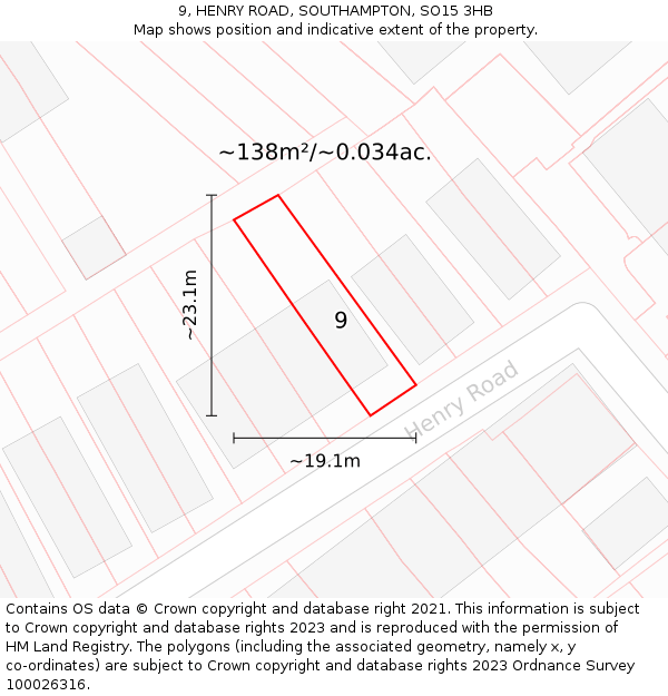 9, HENRY ROAD, SOUTHAMPTON, SO15 3HB: Plot and title map