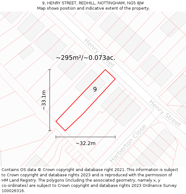 9, HENRY STREET, REDHILL, NOTTINGHAM, NG5 8JW: Plot and title map