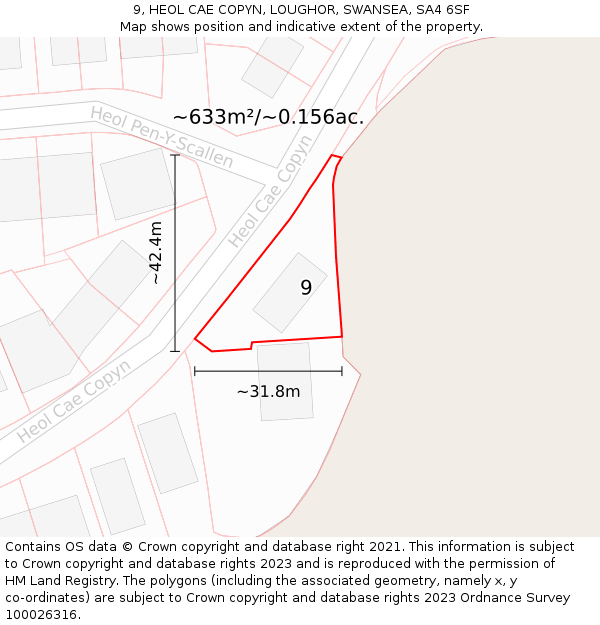 9, HEOL CAE COPYN, LOUGHOR, SWANSEA, SA4 6SF: Plot and title map