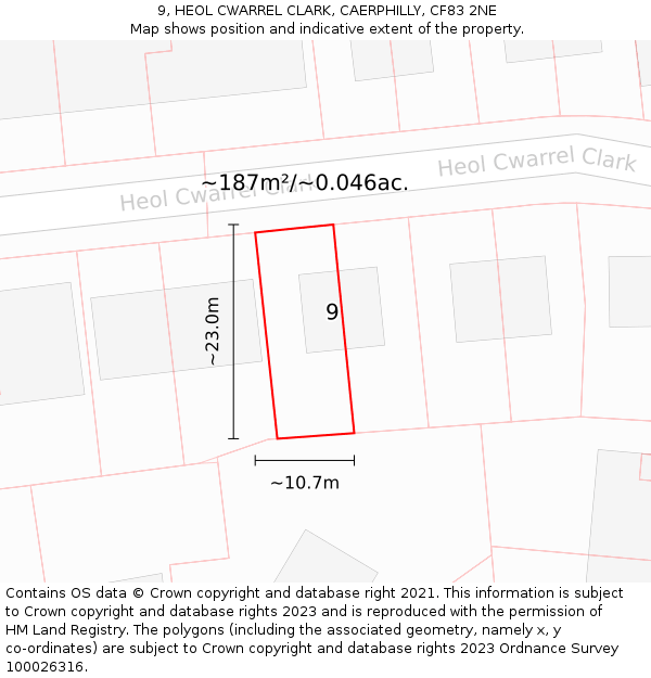 9, HEOL CWARREL CLARK, CAERPHILLY, CF83 2NE: Plot and title map