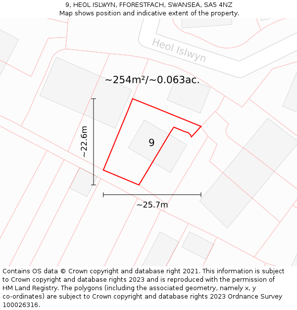 9, HEOL ISLWYN, FFORESTFACH, SWANSEA, SA5 4NZ: Plot and title map