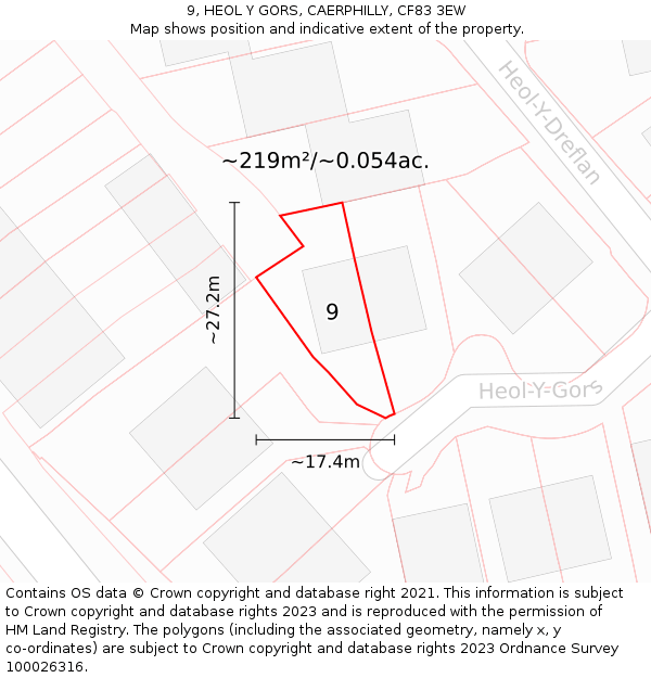 9, HEOL Y GORS, CAERPHILLY, CF83 3EW: Plot and title map