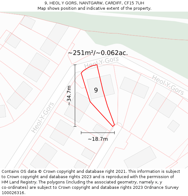 9, HEOL Y GORS, NANTGARW, CARDIFF, CF15 7UH: Plot and title map