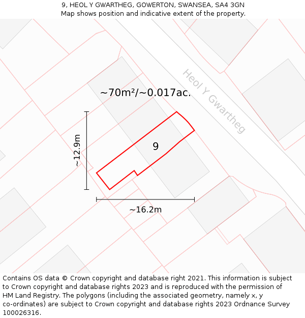 9, HEOL Y GWARTHEG, GOWERTON, SWANSEA, SA4 3GN: Plot and title map
