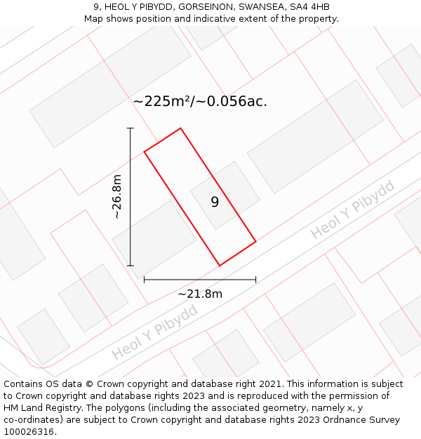 9, HEOL Y PIBYDD, GORSEINON, SWANSEA, SA4 4HB: Plot and title map