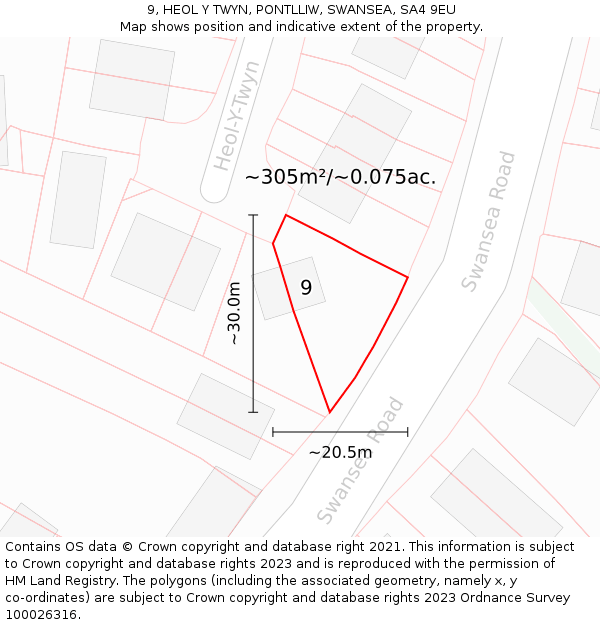 9, HEOL Y TWYN, PONTLLIW, SWANSEA, SA4 9EU: Plot and title map