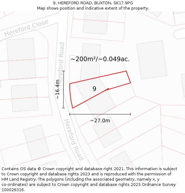 9, HEREFORD ROAD, BUXTON, SK17 9PG: Plot and title map