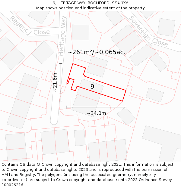 9, HERITAGE WAY, ROCHFORD, SS4 1XA: Plot and title map